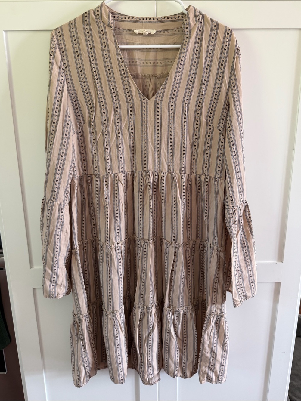 Promesa Tan Minimalist Neutral Long-Sleeve Midi Dress